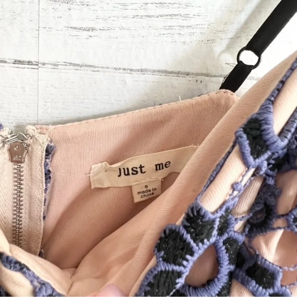 Just Me Lavender and Black Overlay Floral Lace Ruffle Dress - Picture 12 of 17